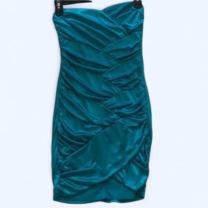 Vintage Teal Mini Ruched Strapless Dress